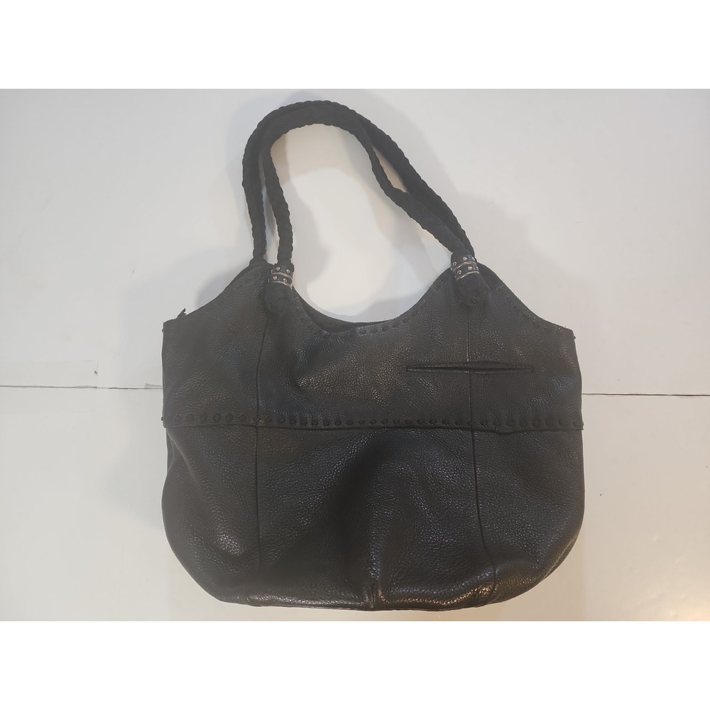 The Sak Indio Black Leather Hobo Bag Braided Strap Boho Slouchy Shoulder Purse